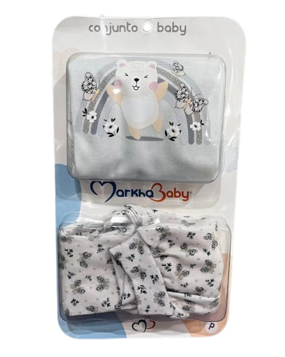 KIT BODY E CALCA URSO ENCANTO CORES: BRANCO, AZUL E CINZA